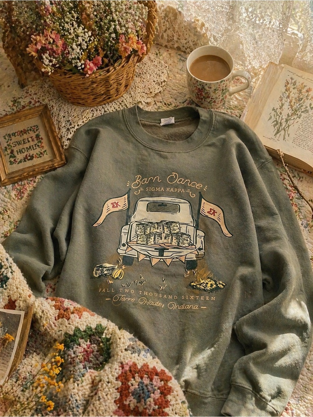 Grandmacore Barn Dance Sweatshirt Gildan Olive Green Fall Small